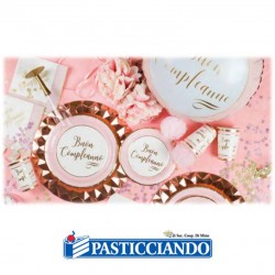 Tovaglioli Buon Compleanno chic rosa oro 33x33cm 20pz Big Party in vendita online