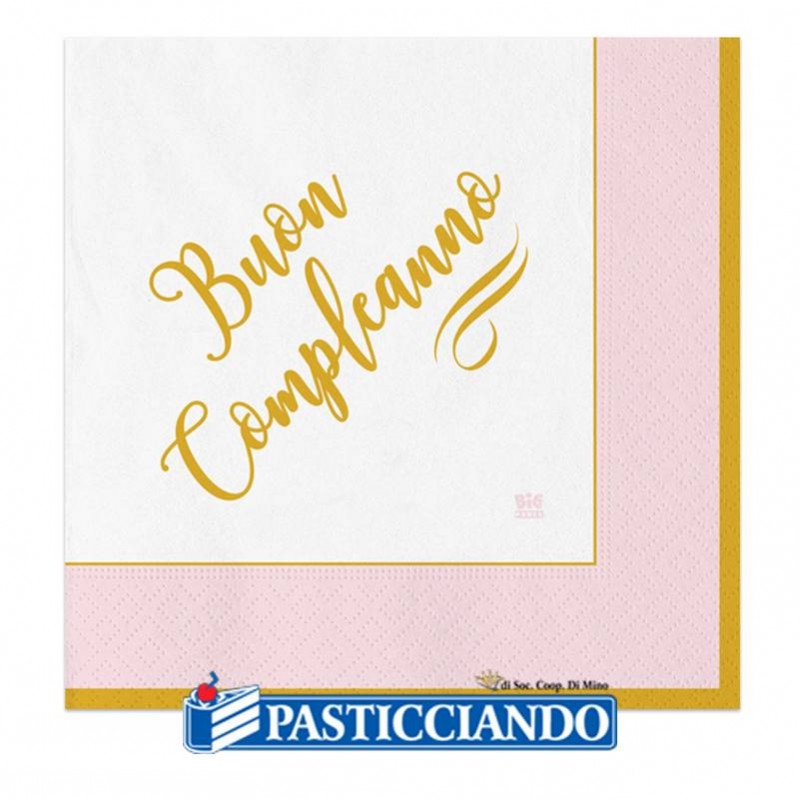 Tovaglioli Buon Compleanno chic rosa oro 33x33cm 20pz