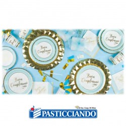 Tovaglioli Buon Compleanno chic celeste oro 33x33cm 20pz Big Party in vendita online