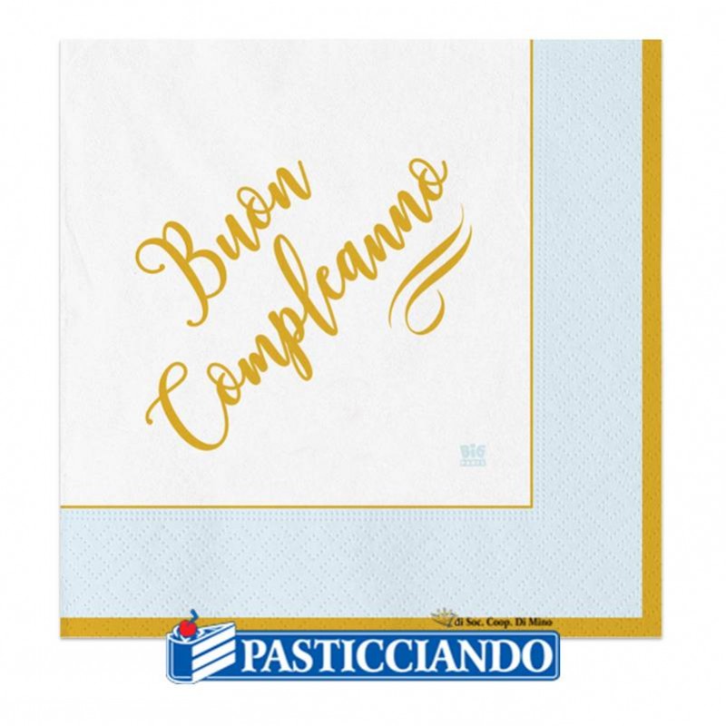 Tovaglioli Buon Compleanno chic celeste oro 33x33cm 20pz - Big Party