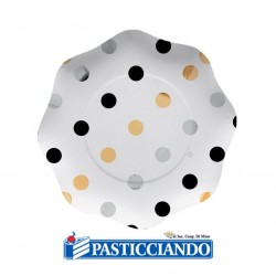 Piatti bianchi con pois oro argento e nero D.18 8pz Big Party in vendita online