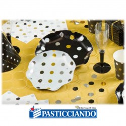 Tovaglioli bianchi con pois oro argento e nero 33x33cm 20pz Big Party in vendita online