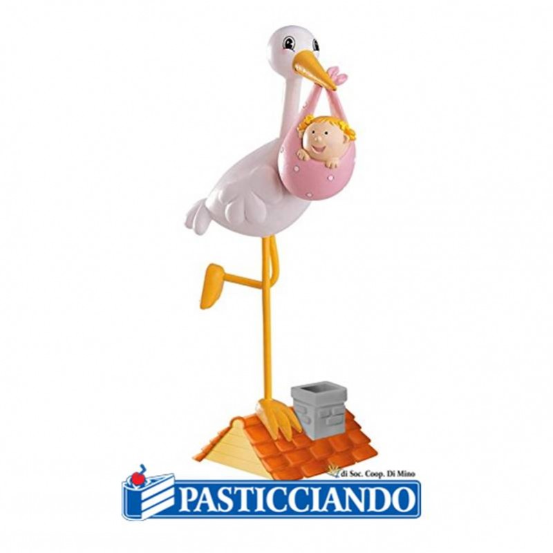 Cake topper cicogna rosa nascita - Dekora