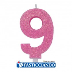 Candela 9 di cera glitter rosa Big Party in vendita online