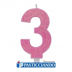 Candela 3 di cera glitter rosa Big Party in vendita online