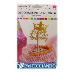 Topper Happy Birthday con corona oro Fruttidoro s.r.l. in vendita online