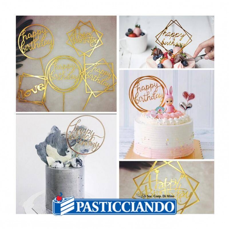 17 Pezzi Decorazione Torta Buon Compleanno - Set Glitter Con Testo, Stelle, Ventagli E Palloncini - Colore Blu