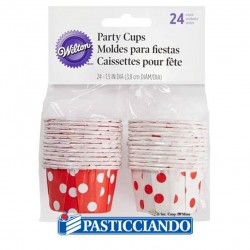 Coppette party a pois rosso e bianco 24pz Wilton in vendita online