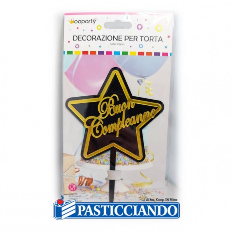 Cake topper stella oro nero Buon Compleanno - Fruttidoro s.r.l.