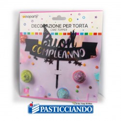 Topper Buon Compleanno nero decorato Fruttidoro s.r.l. in vendita online