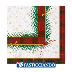 Tovaglioli Natalizi tema scozzese 33x33cm 20pz Big Party in vendita online