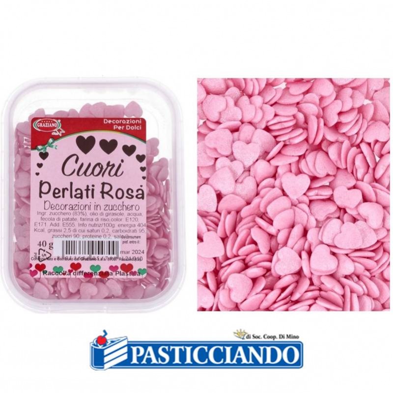 Cuoricini di zucchero rosa perlati 40gr - GRAZIANO