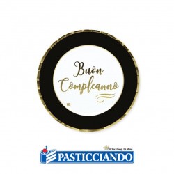 Piatti Buon Compleanno chic nero oro D.18 8pz Big Party in vendita online
