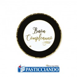 Piatti Buon Compleanno chic nero oro D.18 8pz Big Party in vendita online