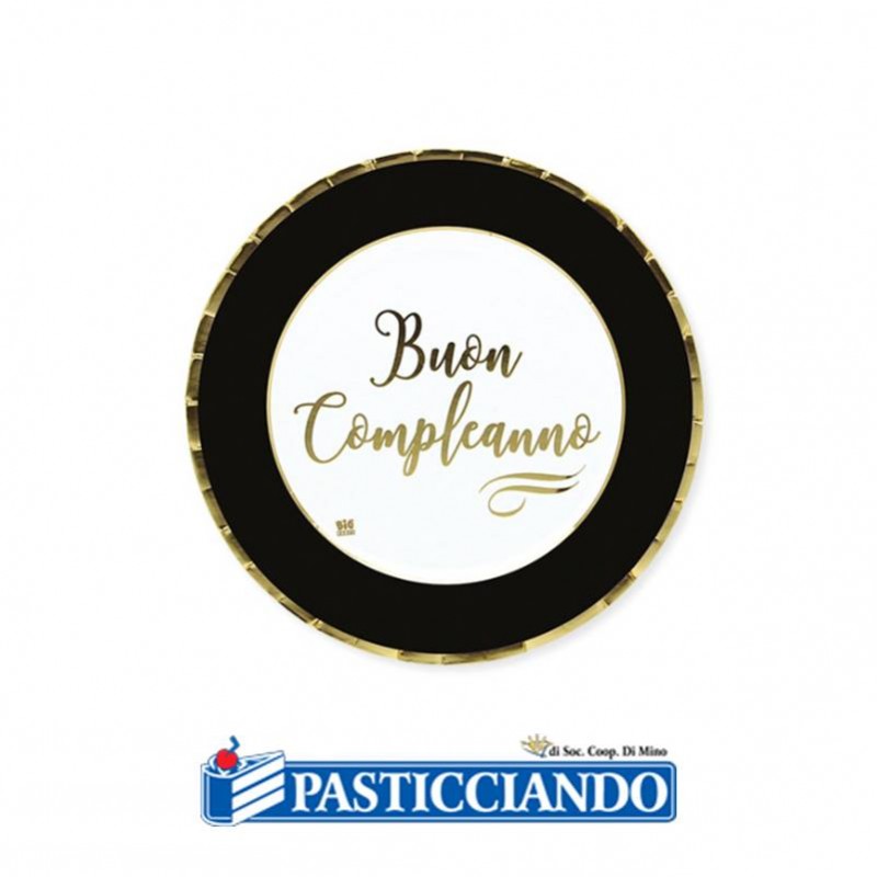 Piatti Buon Compleanno chic nero oro D.18 8pz - Big Party