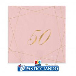 Tovaglioli 50 anni rose e oro 25x25 cm Big Party in vendita online