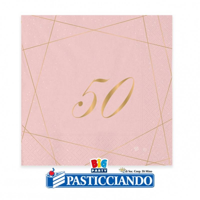 Tovaglioli 50 anni rose e oro 25x25 cm - Big Party