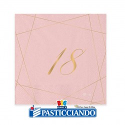 Tovaglioli 18 anni rose e oro 25x25 cm Big Party in vendita online