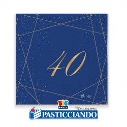 Tovaglioli 40 anni blu e oro 25x25 cm Big Party in vendita online