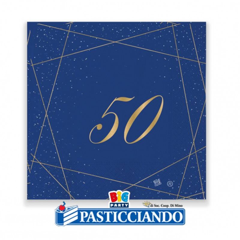 Tovaglioli 50 anni blu e oro 25x25 cm - Big Party