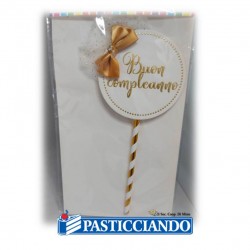  Vendita on-line di Topper fiocco Buon Compleanno oro e bianco rotondo Fruttidoro s.r.l. 