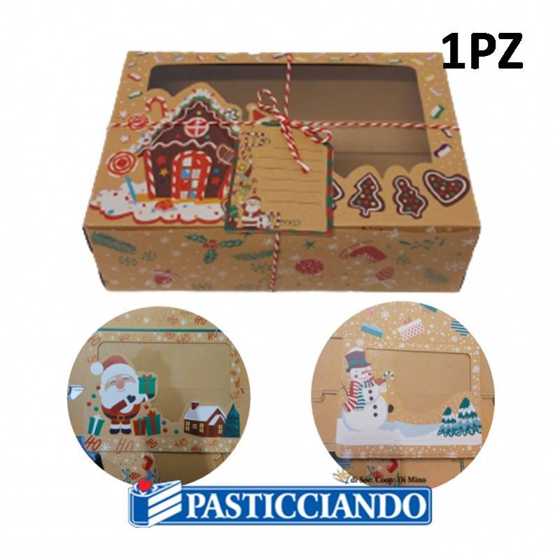 Scatola per dolci Natalizia con cordoncino e targhetta 1pz - 