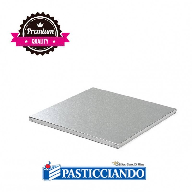 Sottotorta rigido quadrato argento 55x55 H1,2 cm - Decora