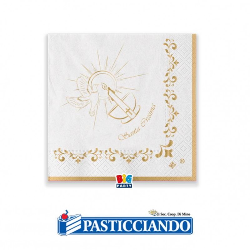Tovagliolini Cresima bianchi e oro 20pz 25x25cm - Big Party