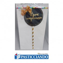 Topper fiocco Buon Compleanno oro e nero rotondo Fruttidoro s.r.l. in vendita online