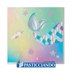 Tovaglioli mermaid coda sirena 33x33cm 20pz Big Party in vendita online