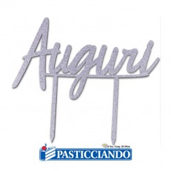 Cake topper auguri argento in legno GRAZIANO in vendita online