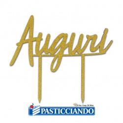  Vendita on-line di Cake topper auguri oro in legno GRAZIANO 