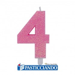 Candela 4 di cera glitter rosa Big Party in vendita online