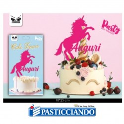 Cake topper fucsia auguri con unicorno Fruttidoro s.r.l. in vendita online