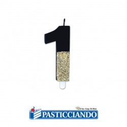 Candela numero 1 oro e nero glitterata prestige Big Party in vendita online