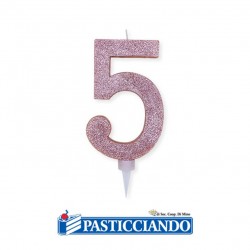Candela n.5 di cera rosa gold glitter Big Party in vendita online