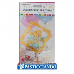 Topper Happy Birthday quadrato dorato Fruttidoro s.r.l. in vendita online