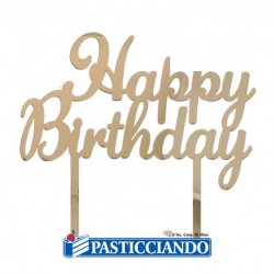 Cake Topper Happy Birthday oro plex GRAZIANO in vendita online
