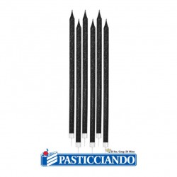  Vendita on-line di Candele matite nere glitter lunghe 15cm 12pz Big Party 