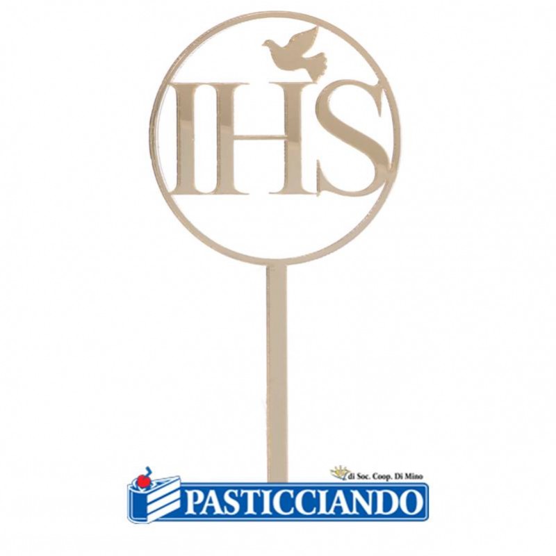 Topper Prima Comunione JHS dorato in plex - GRAZIANO