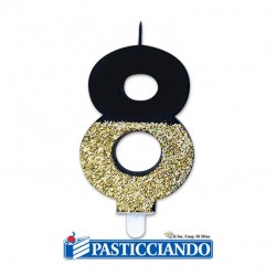  Vendita on-line di Candela numero 8 oro e nero glitterata prestige  