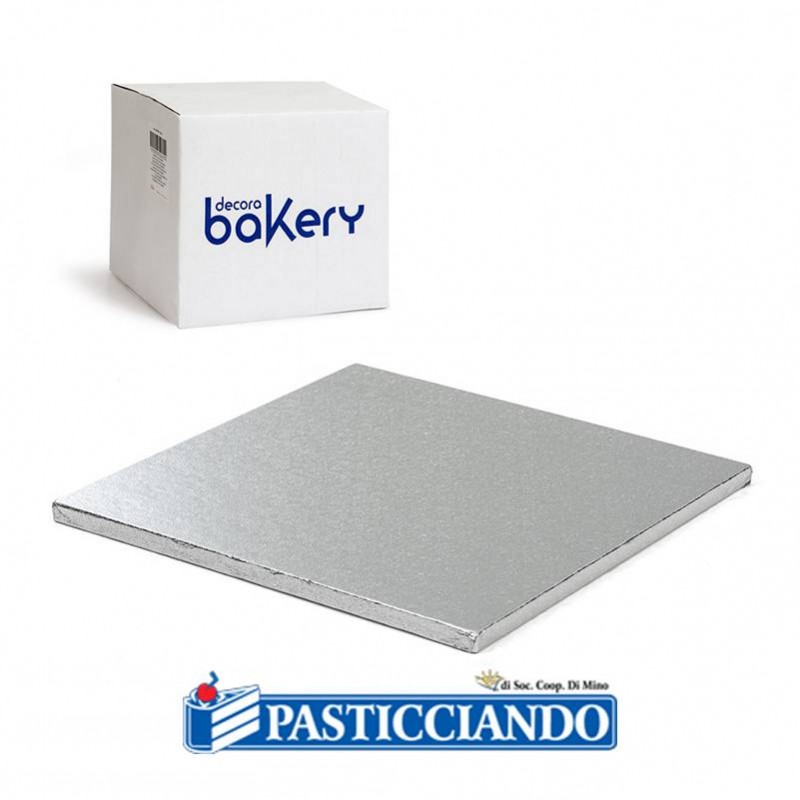 Sottotorta rigido quadrato argento 36x36 H1,2 cm - Decora