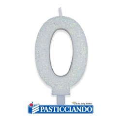 Candela numero bianca glitterata Big Party in vendita online