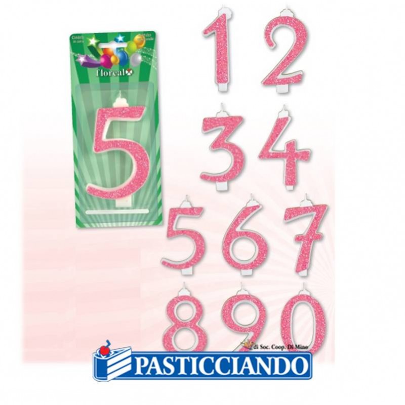 Candele numerate glitterate rosa - Floreal