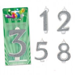 Selling on-line of Candele numerate glitterate argento  
