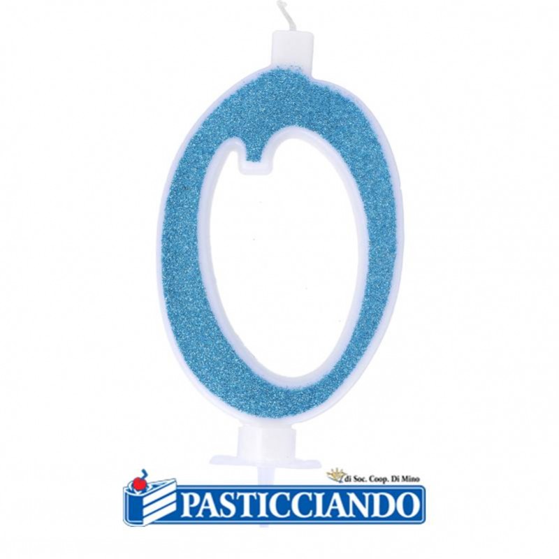 Candela 0 azzurra glitter piccola - GRAZIANO