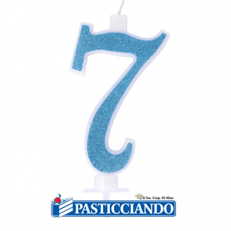 Candela 7 azzurra glitter piccola - GRAZIANO