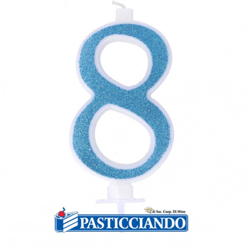 Candela 8 azzurra glitter piccola - GRAZIANO