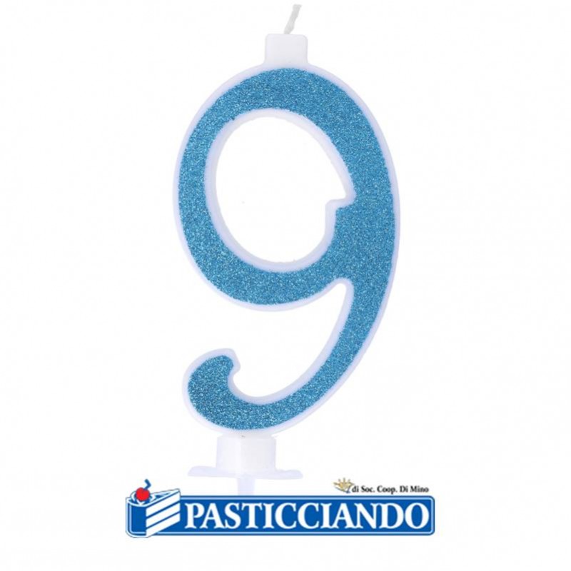 Candela 9 azzurra glitter piccola - GRAZIANO