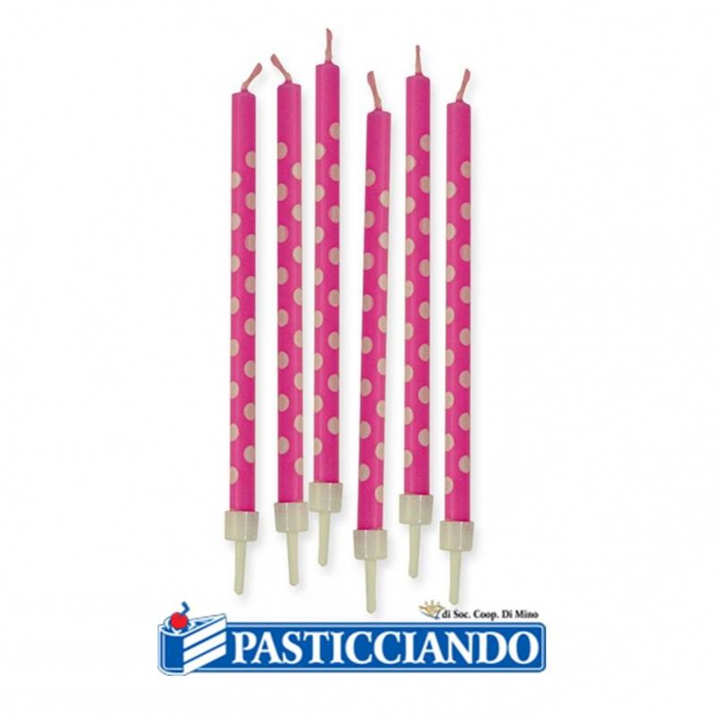 Candeline pois fucsia 6pz - Big Party